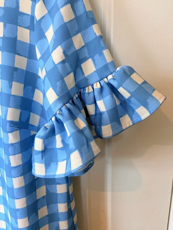 STS sail to Sable Blue and White Gingham Ruffle Sleeve Dress size 6 New with Tag - Picture 6 of 11